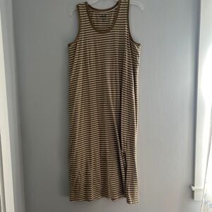 Pact Organic Cotton Striped Tank Midi Dress Brown White Medium Side Slit